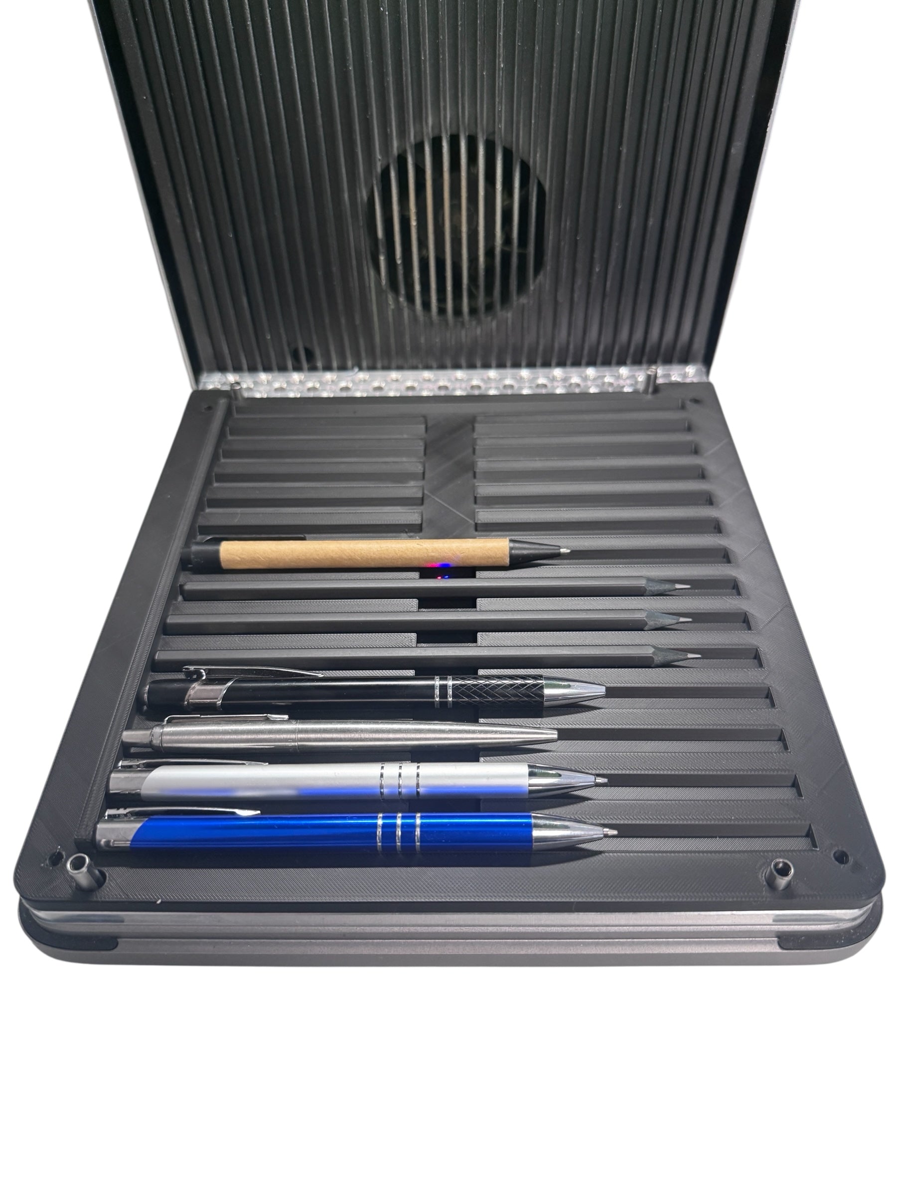 xTool F1 Ultra Pencil Jig with multiple pens arranged for precise engraving.