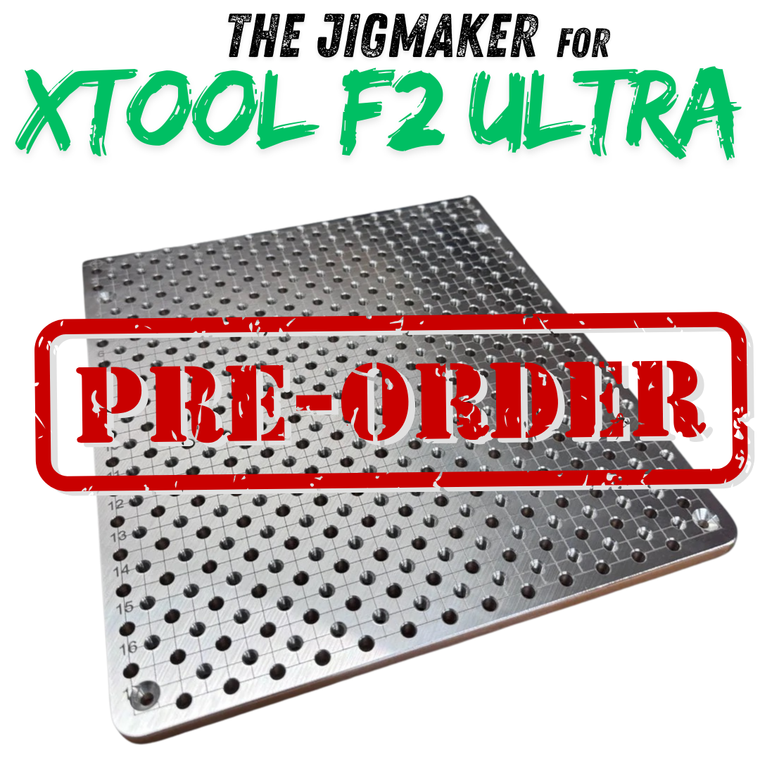 xTool F2 Ultra Jigmaker multitool fixture plate with pre-order text overlay