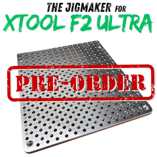 xTool F2 Ultra Jigmaker multitool fixture plate with pre-order text overlay
